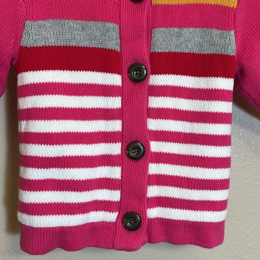 Hanna Andersson Pink Striped Fleece Lined Knit Button Sweater